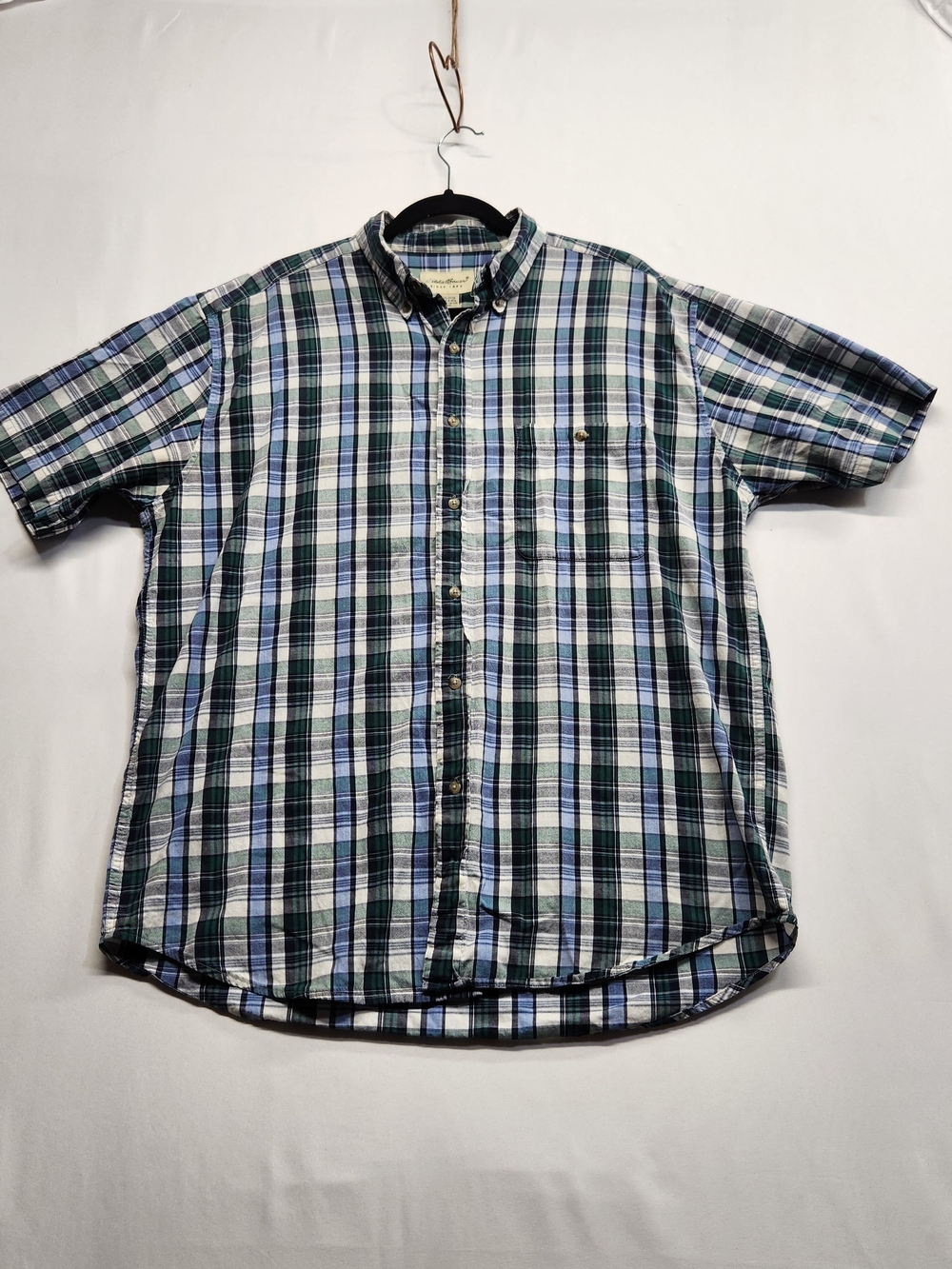 ⭐️Eddie Bauer Men's Plaid Button Down Shirt Short Sleeve 100% Cotton Large